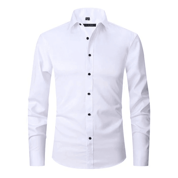 Comfortable stretch-fit men's long sleeve dress shirt, ideal for business casual & professional settings.