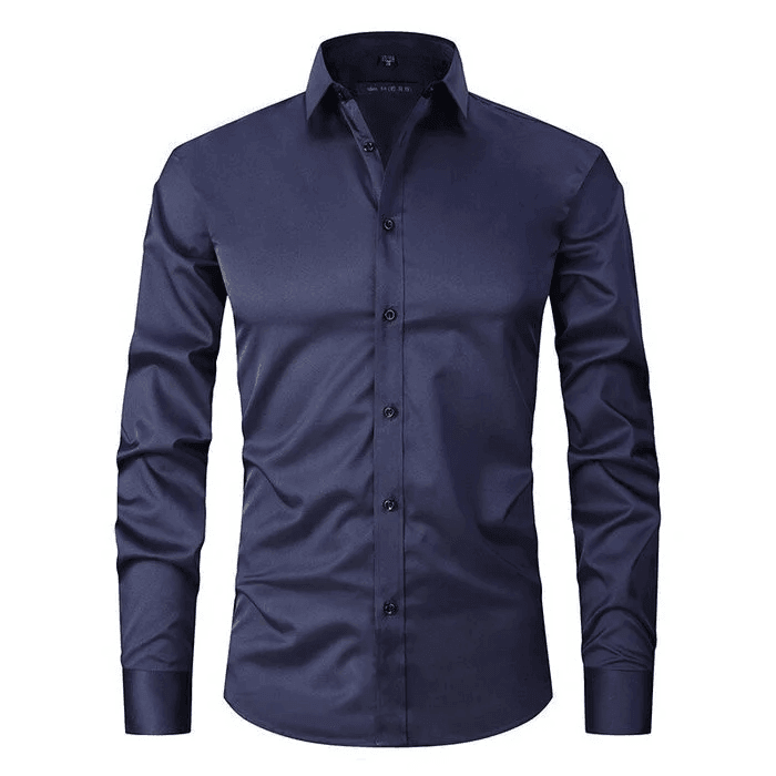 Professional men's stretch business dress shirt, long sleeve button-up for work, office & formal occasions.