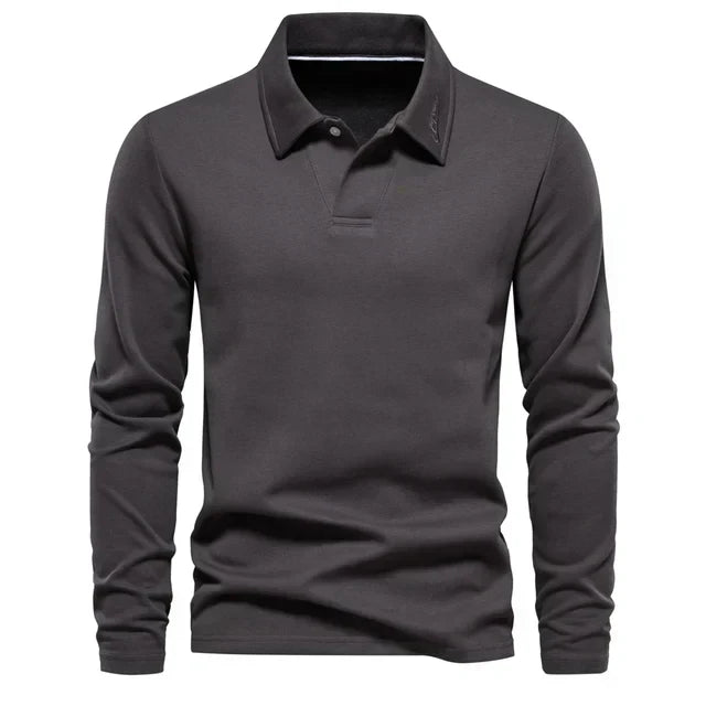 Men's long-sleeve turn-down collar polo shirt, Carlton. Classic smart casual style with button placket.