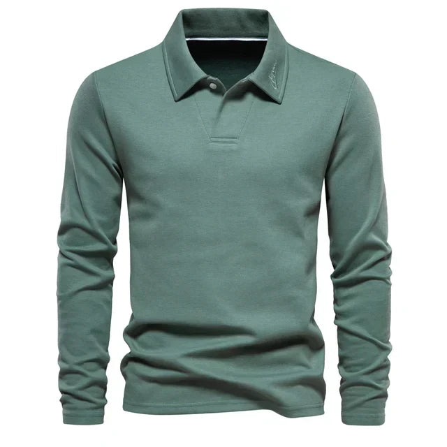 Men's Carlton long-sleeve turn-down collar polo. Comfortable, smart casual collared shirt with placket.