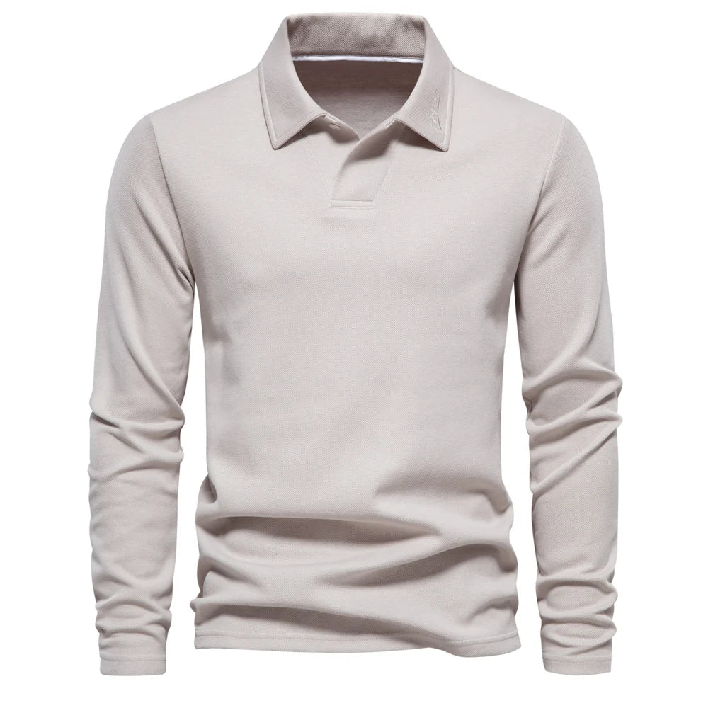 Versatile men's long-sleeve polo shirt with turn-down collar. Perfect for everyday comfort & smart casual layering.