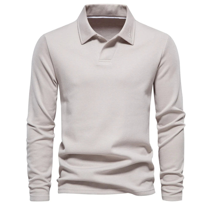 Versatile men's long-sleeve polo shirt with turn-down collar. Perfect for everyday comfort & smart casual layering.