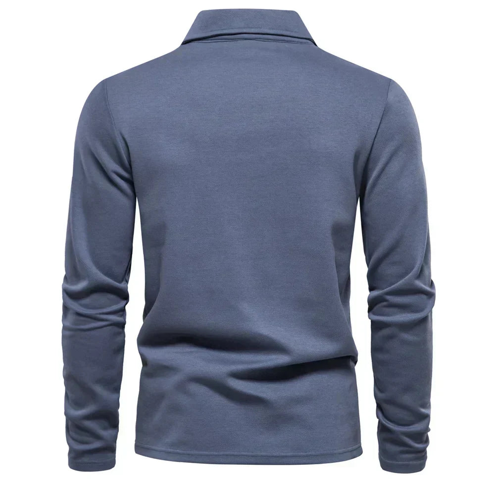 Carlton men's long-sleeve polo, turn-down collar & button placket. Classic design for casual or smart casual wear.