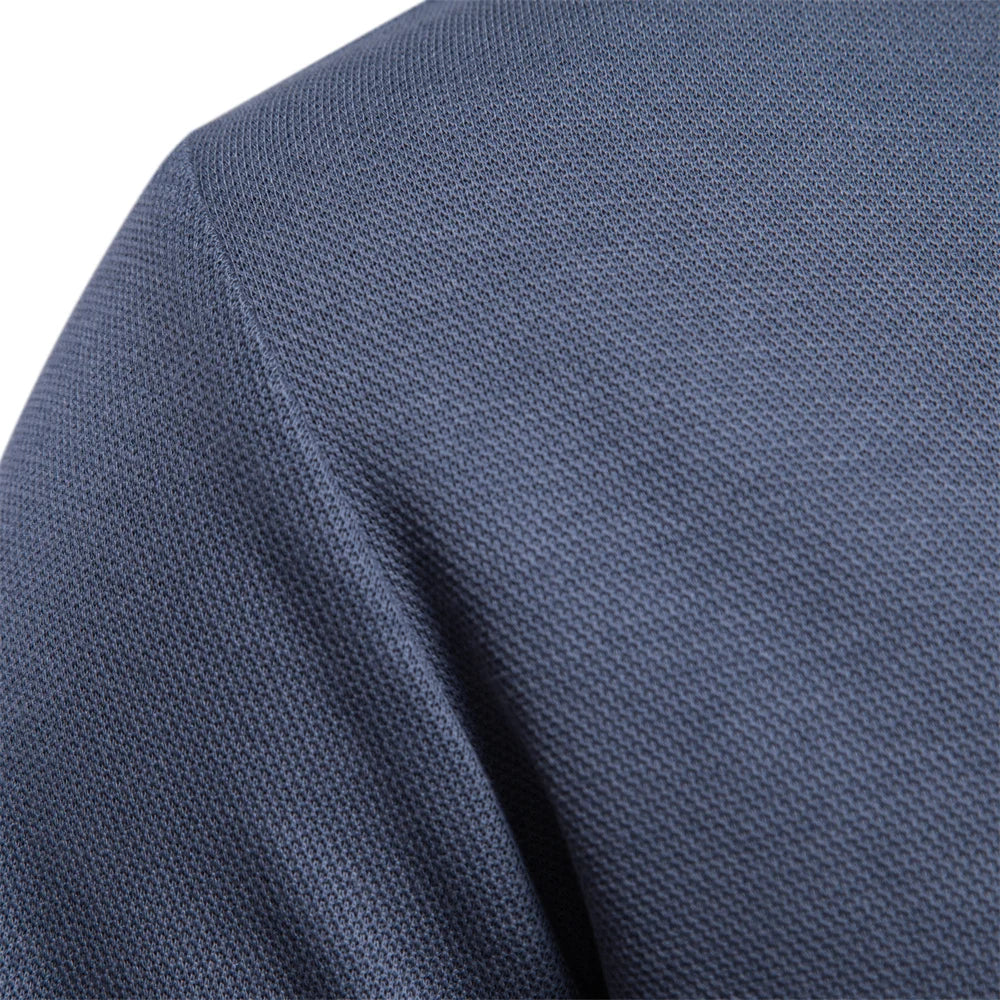 Stylish men's long-sleeve turn-down collar polo shirt. Ideal for casual, everyday, or smart casual outfits.