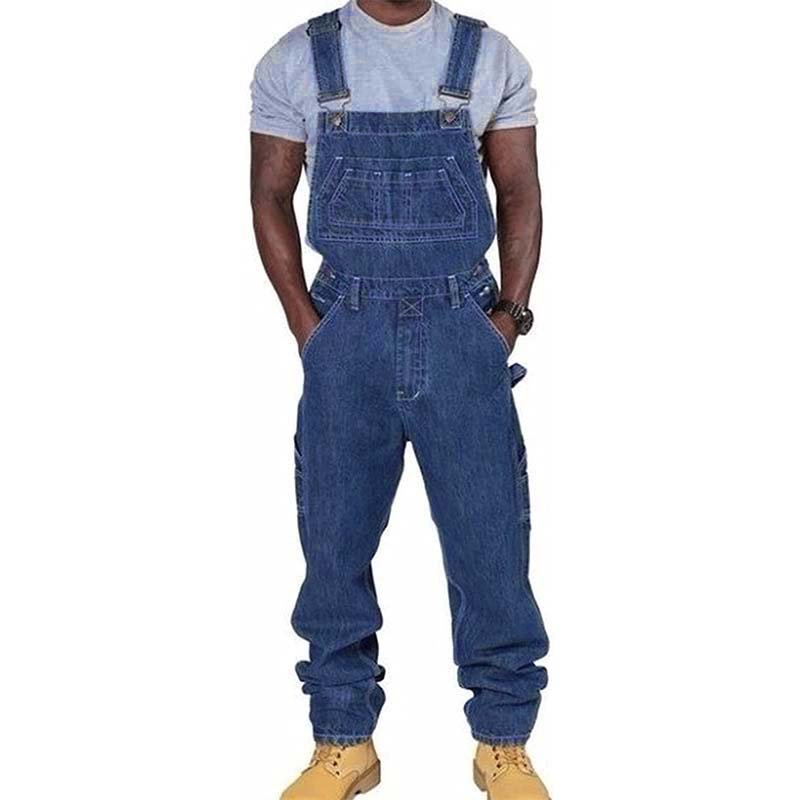 Men's loose fit bib overalls in durable fabric, featuring multiple pockets for workwear or casual utility.