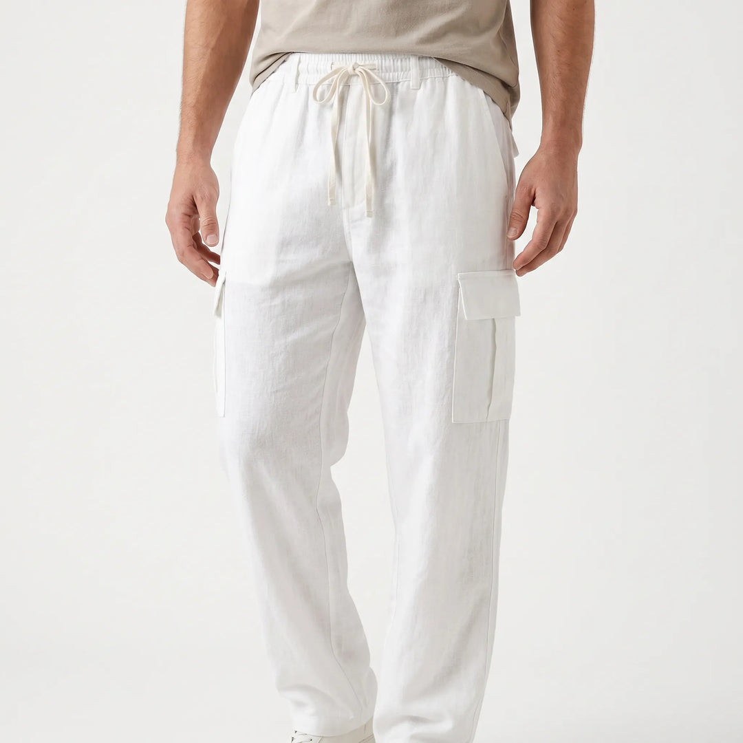 Stylish men's straight leg cargo pants, loose fit, great for travel outfits and utility.