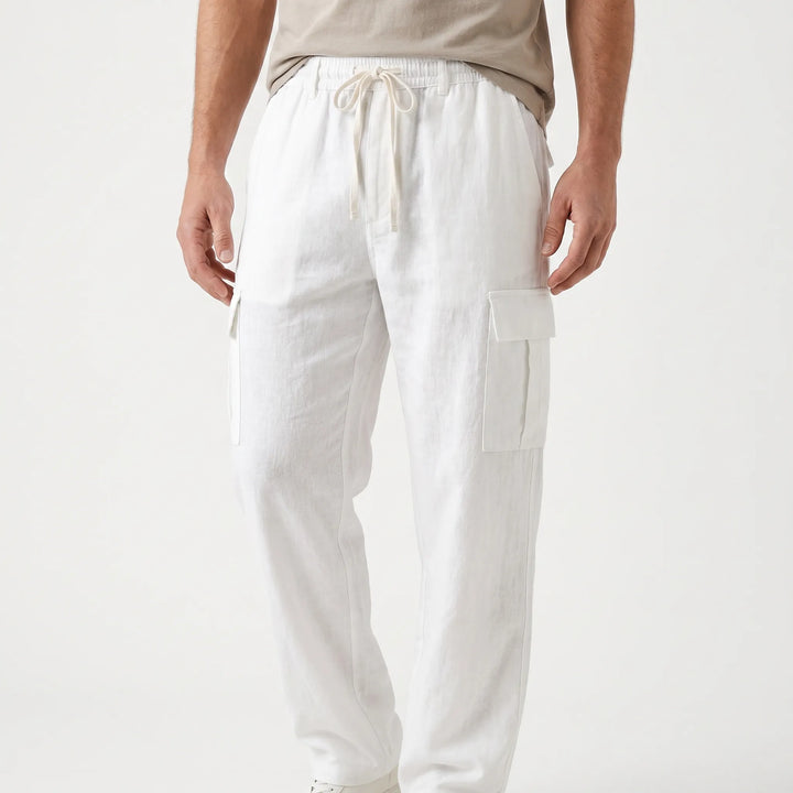 Stylish men's straight leg cargo pants, loose fit, great for travel outfits and utility.