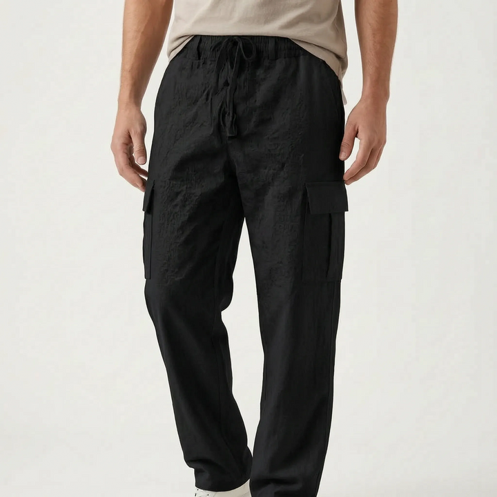 Relaxed fit men's cargo pants with spacious pockets, perfect for casual and comfortable travel.