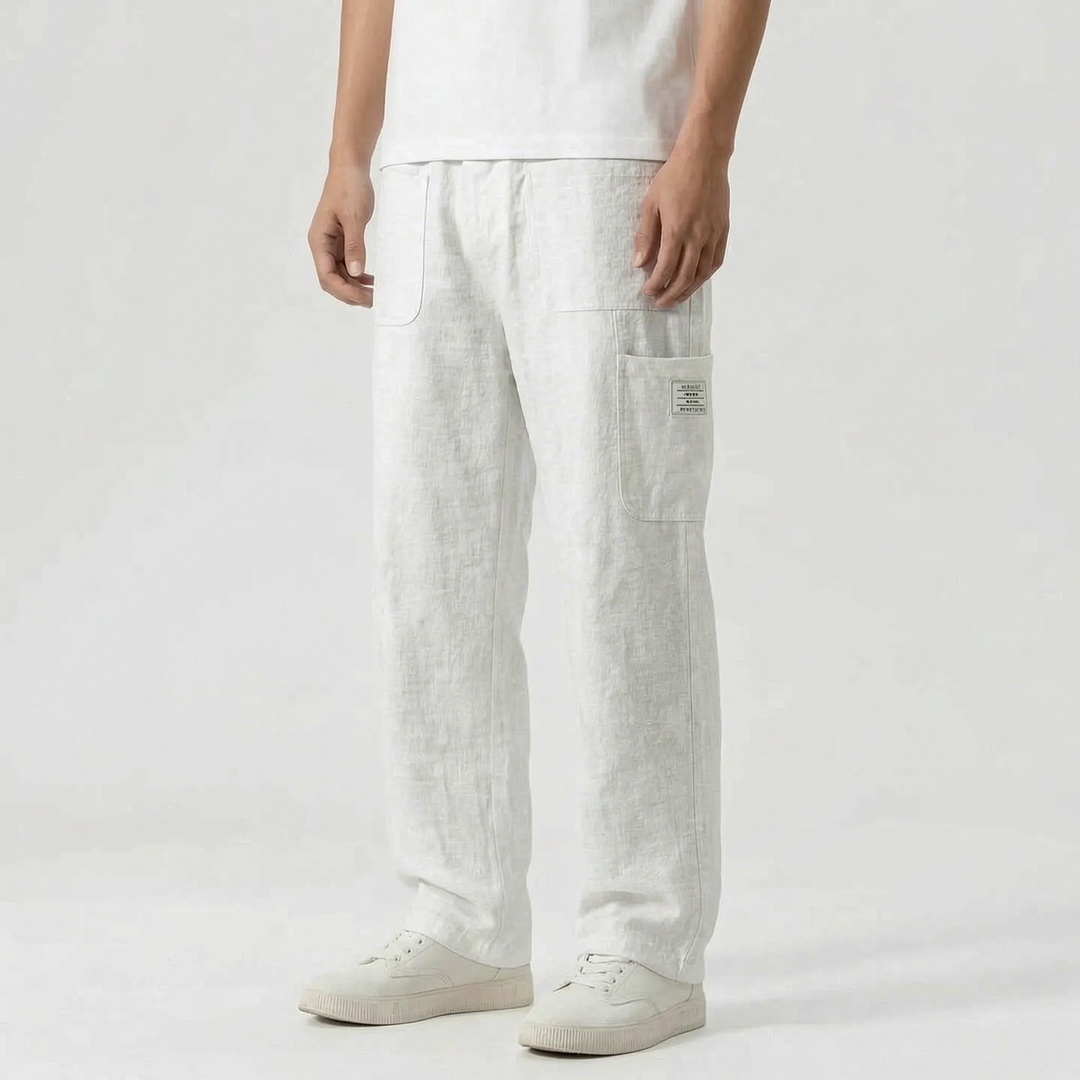 Adjustable waist men's loose straight-leg casual pants. Ultimate comfort for everyday wear.