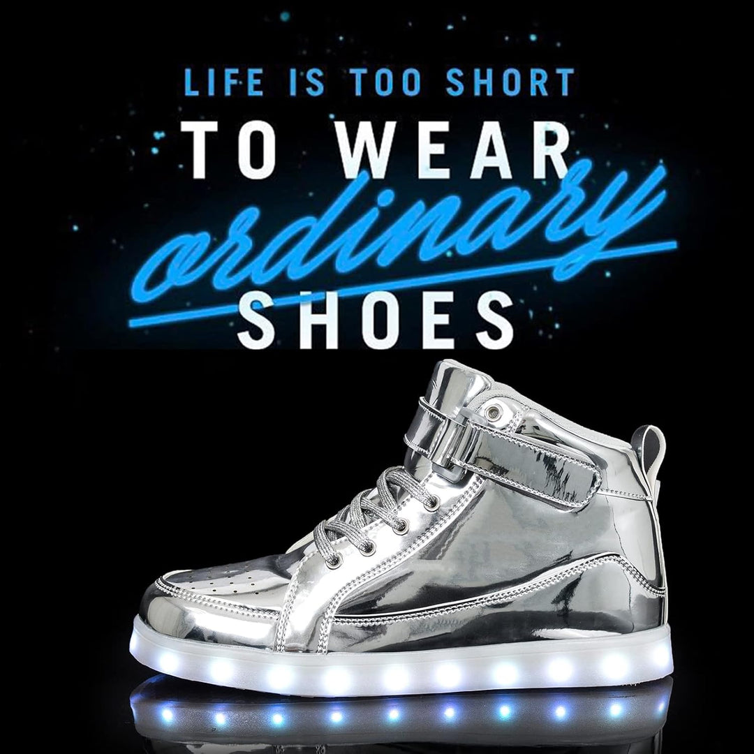 Get noticed in men's LumaBoost glowing sneakers, rechargeable LED light-up party footwear.