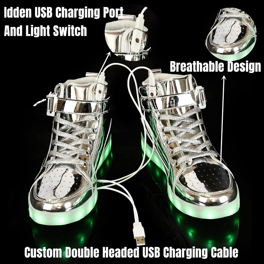 Vibrant men's LumaBoost rechargeable LED shoes, light-up sneakers for any festive occasion.