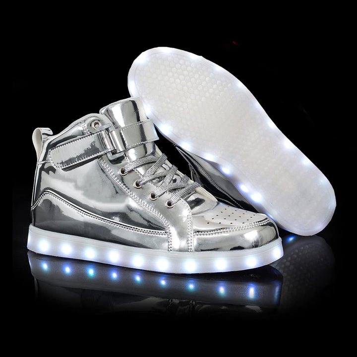 Men's LumaBoost light-up sneakers, rechargeable LED glowing shoes for ultimate fashion.