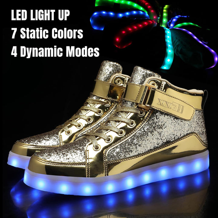 Rechargeable LumaBoost LED light-up sneakers, men's glowing shoes perfect for festivals.