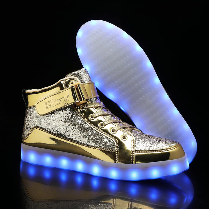 Men's LumaBoost LED light-up fashion sneakers, rechargeable glowing shoes for a unique vibe.