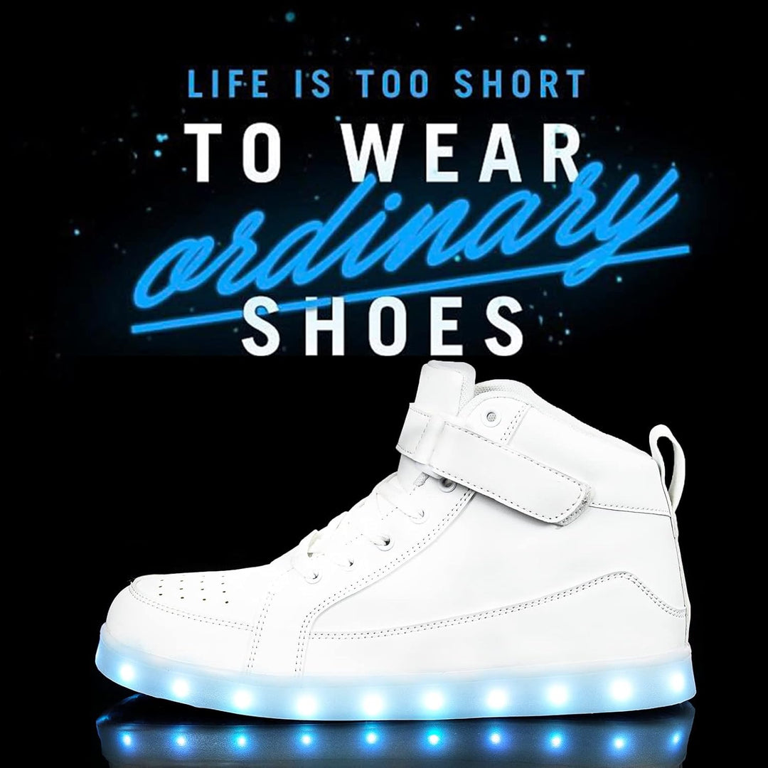 Men's LumaBoost glowing light-up sneakers, rechargeable LED shoes for epic festival nights.
