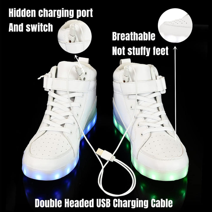Rechargeable men's LumaBoost LED shoes, glowing light-up sneakers for urban fashion.