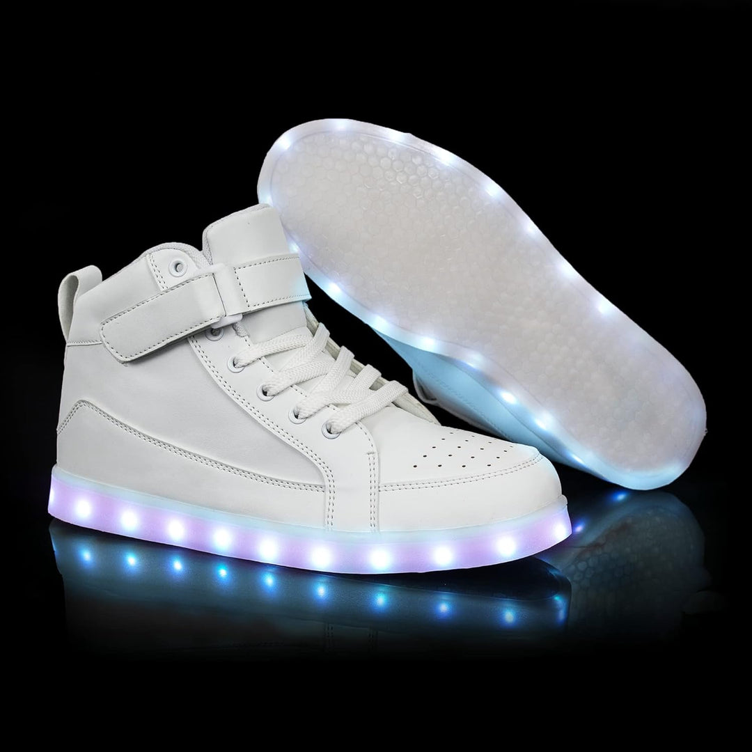 Men's LumaBoost light-up party sneakers, rechargeable LED glowing shoes for trendy fun.