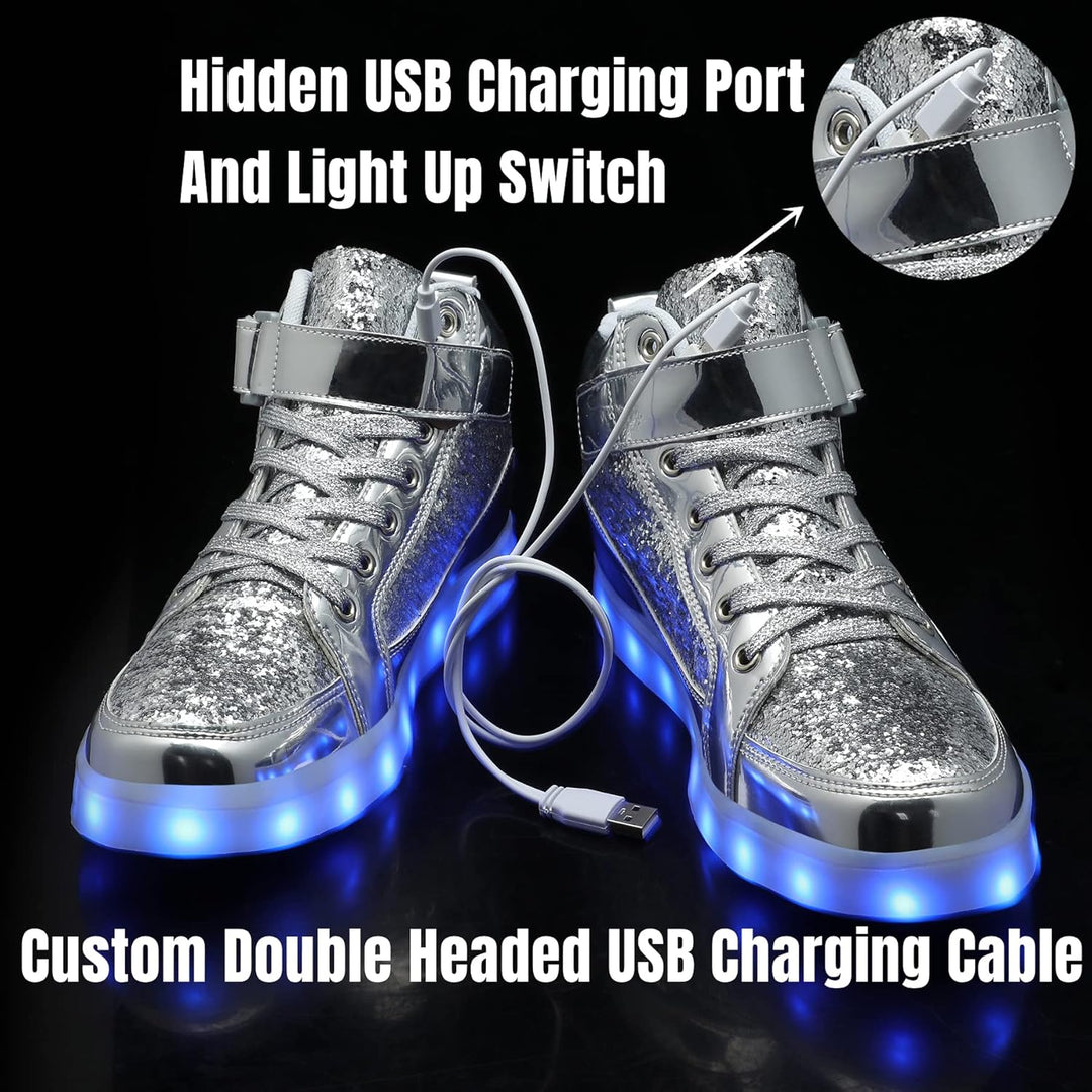 Men's LumaBoost LED sneakers, rechargeable light-up shoes capturing the festival spirit.