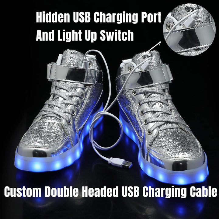 Men's LumaBoost LED sneakers, rechargeable light-up shoes capturing the festival spirit.