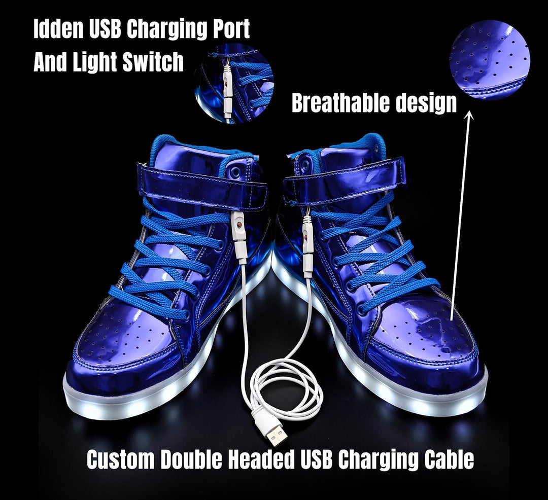 Rechargeable LumaBoost LED sneakers, men's glowing light-up shoes for festival adventures.