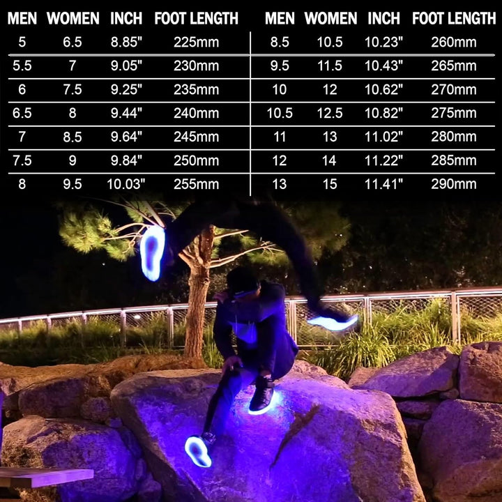 Men's LumaBoost glowing LED sneakers, rechargeable light-up fashion footwear.