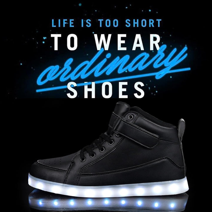 Men's LumaBoost LED light-up sneakers, rechargeable glowing shoes for dynamic party nights.