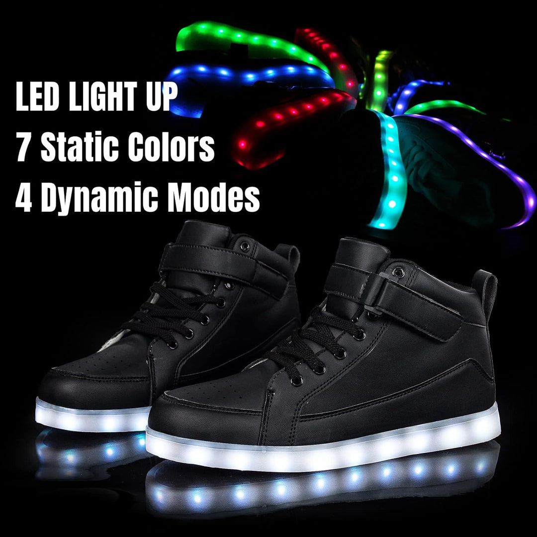 Festival-ready men's LumaBoost rechargeable LED shoes, light-up glowing sneakers.