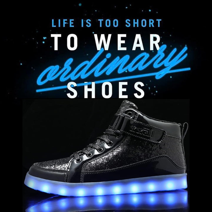Vibrant men's LumaBoost rechargeable LED sneakers, light-up shoes for ultimate festival wear.