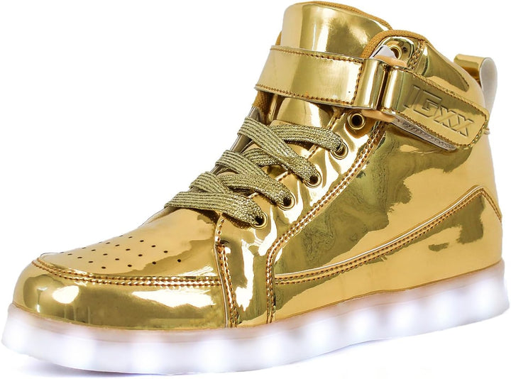 LumaBoost men's LED sneakers, glowing rechargeable light-up shoes, ideal festival footwear.