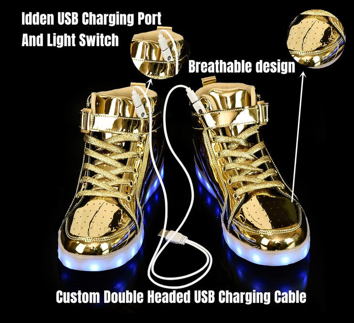 Men's LumaBoost glowing LED sneakers, rechargeable light-up shoes for vibrant party nights.