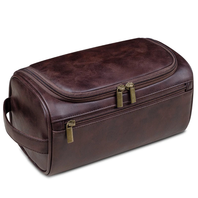 Interior view of men's water-resistant toiletry bag, showcasing spacious compartments for travel accessories.