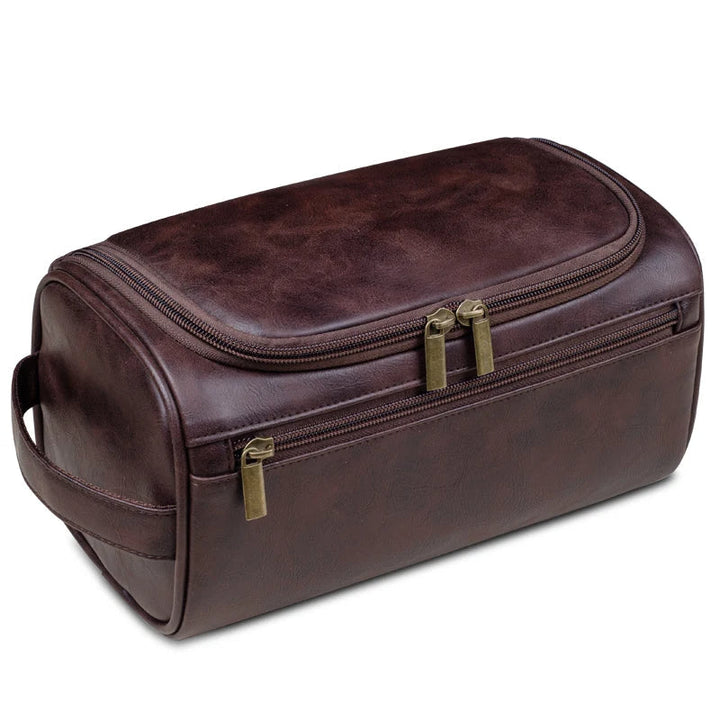 Interior view of men's water-resistant toiletry bag, showcasing spacious compartments for travel accessories.