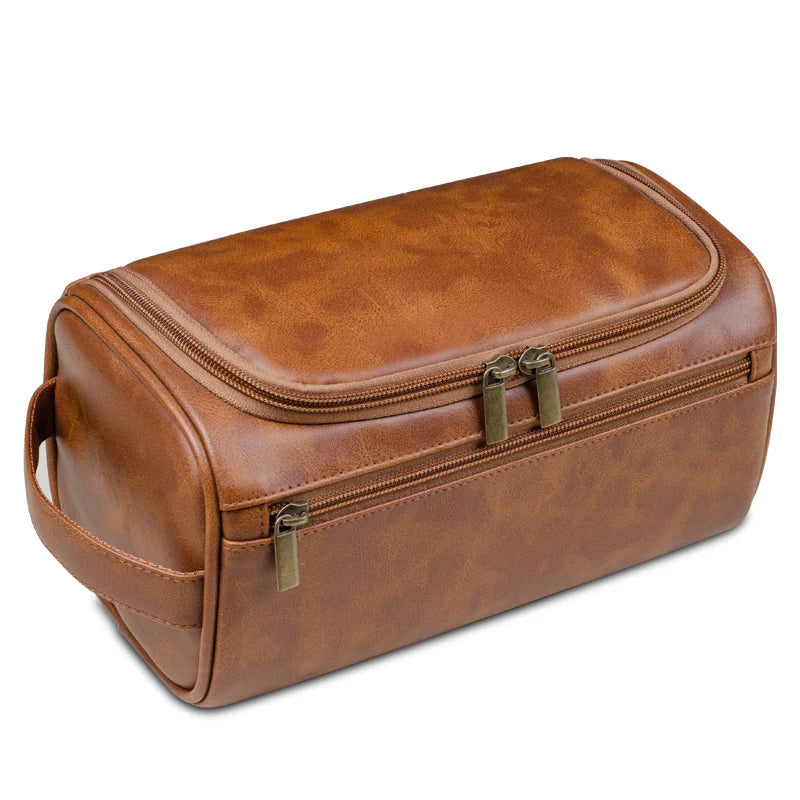 Elegant men's travel bathroom bag, ideal for keeping grooming kits secure and dry with water-resistant design.
