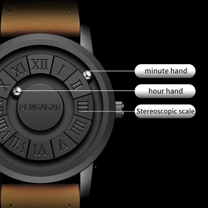 A high-quality men's accessory: the Magnetic Sphere Minimalist Watch. Elegant & water-resistant.