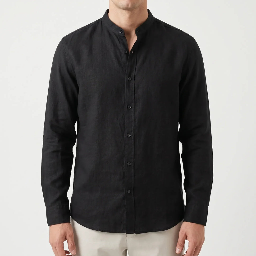 Lightweight men's summer shirt with a stylish mandarin collar, ideal for beachwear.