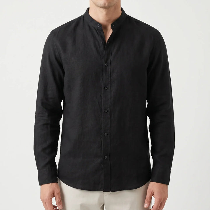 Lightweight men's summer shirt with a stylish mandarin collar, ideal for beachwear.