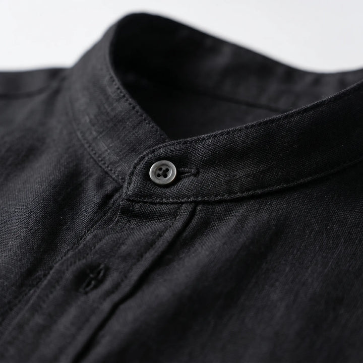 Versatile men's mandarin collar shirt, great for casual spring fashion and vacation.