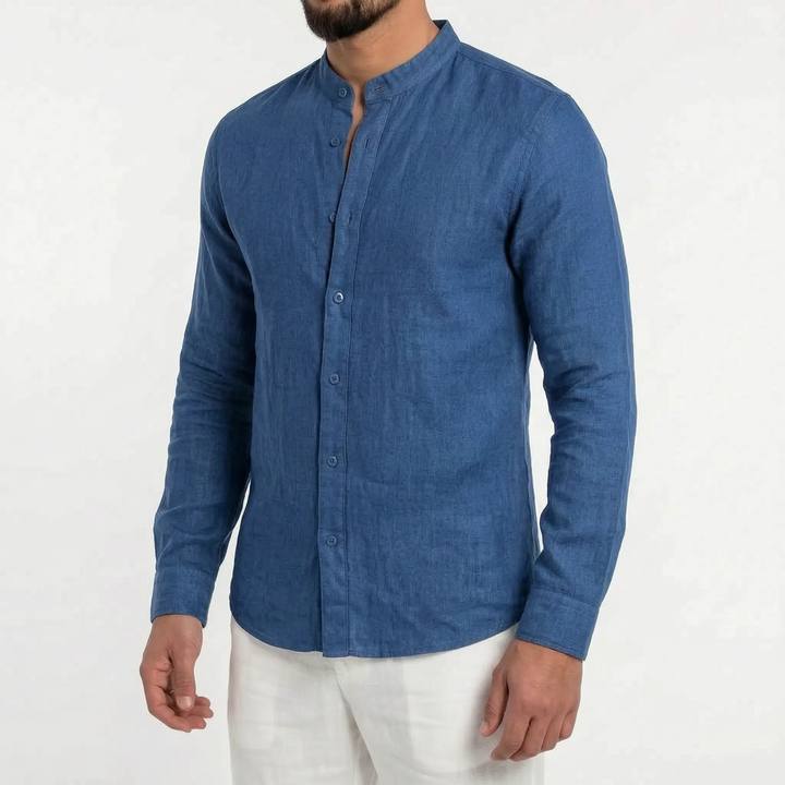 Men's lightweight casual shirt with a mandarin collar, perfect for everyday spring wear.
