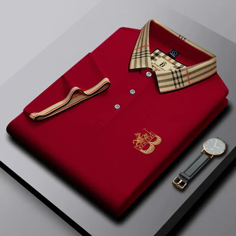 Close-up of the stylish collar on Men's Matthew short-sleeve polo shirt, ideal for smart casual & everyday comfort.