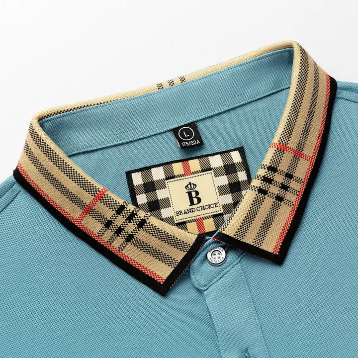 Man wearing a versatile short-sleeve Matthew polo shirt, ideal for stylish summer fashion & everyday comfort.
