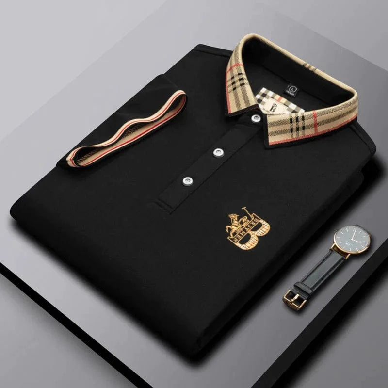 Man in a stylish short-sleeve Matthew polo, showcasing casual wear, everyday comfort & men's fashion.