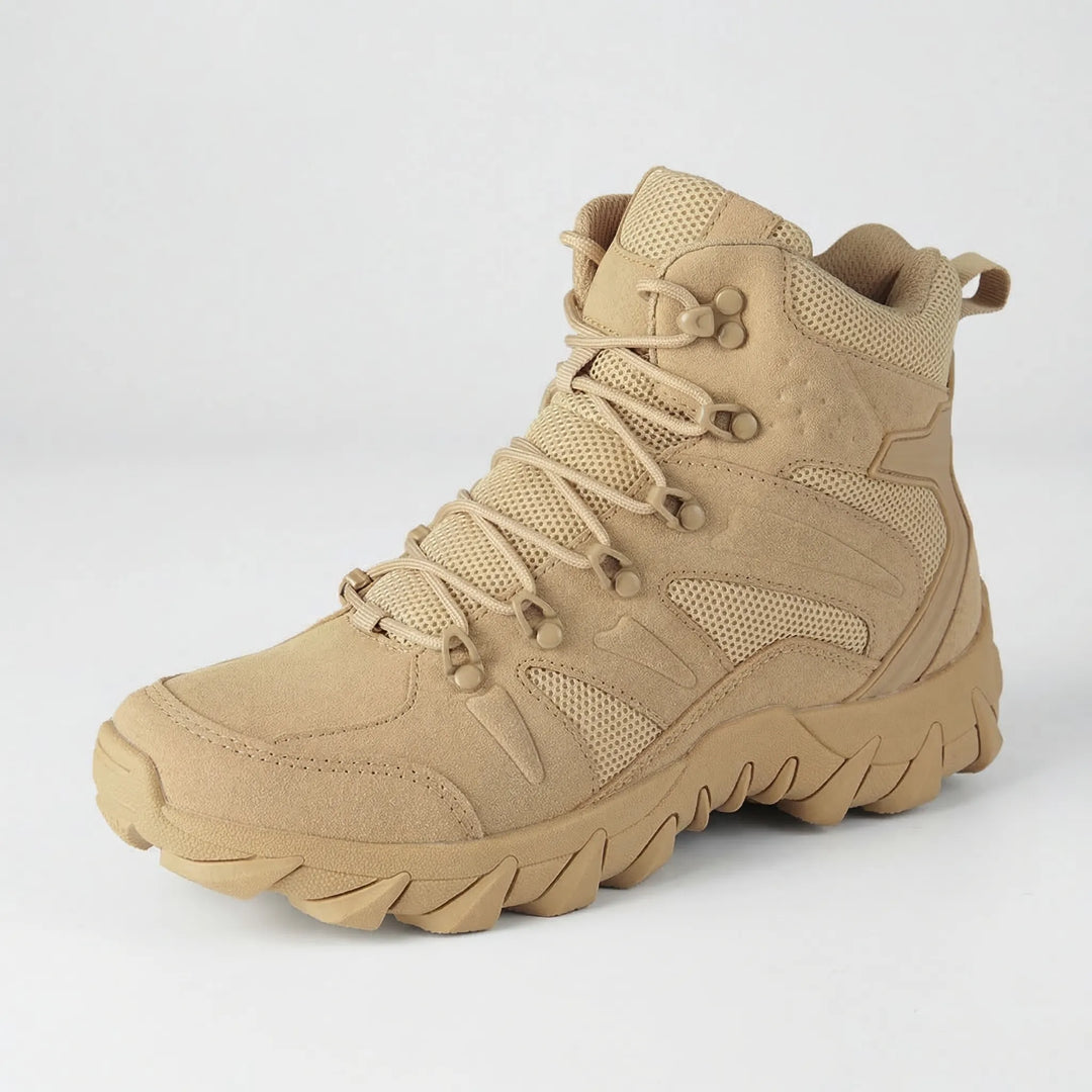 Lace-up men's mid-cut tactical boots, offering robust support for hiking, work, and outdoor adventures.