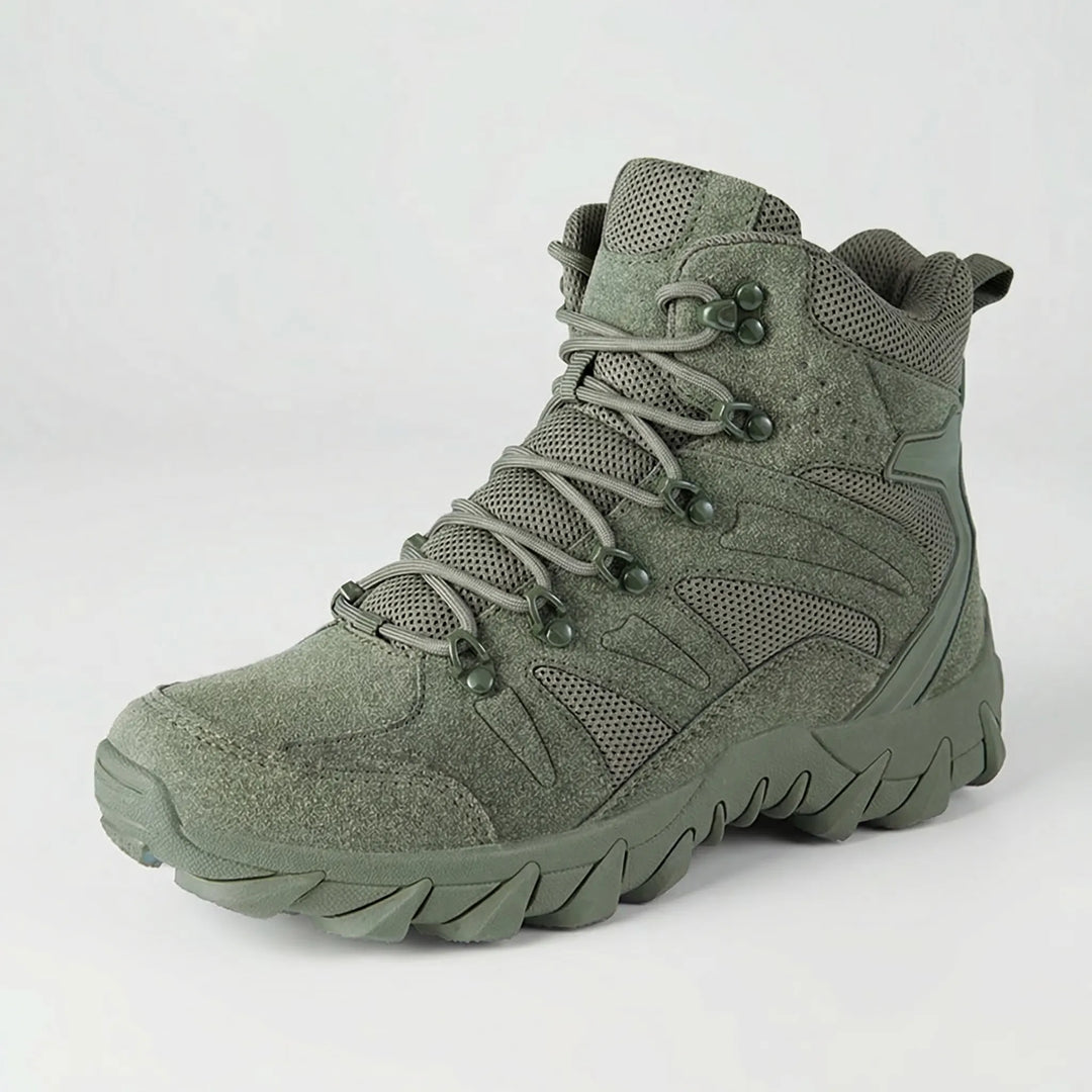 Adventure-ready men's mid-cut hiking boots, durable tactical outdoor footwear for challenging trails.