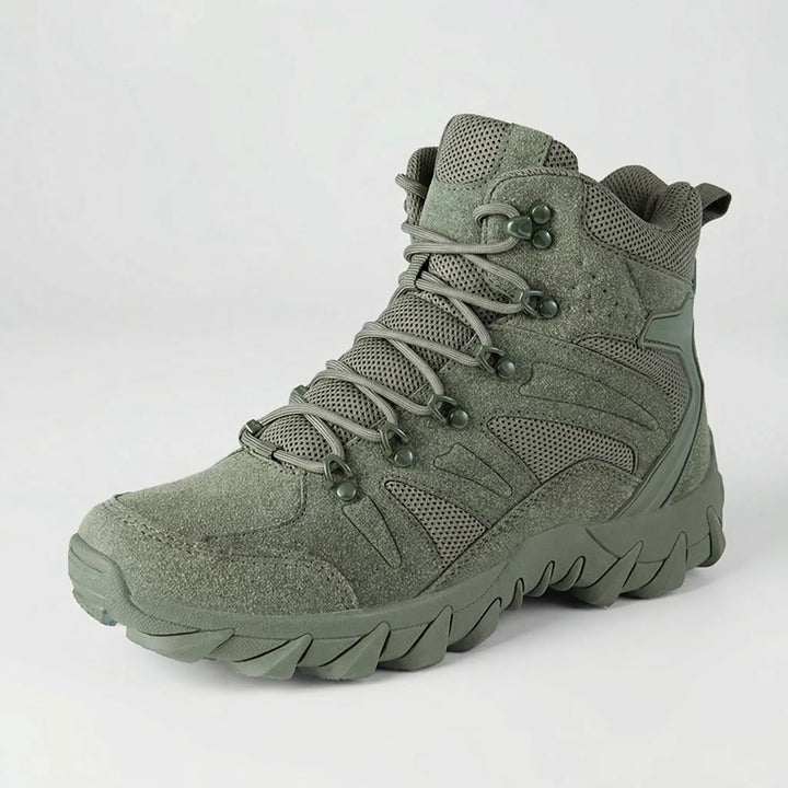 Adventure-ready men's mid-cut hiking boots, durable tactical outdoor footwear for challenging trails.