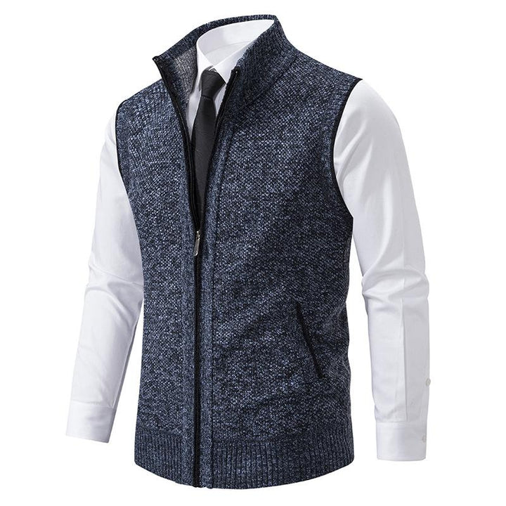 Men's mock neck gilet sweater vest for stylish layering & autumn fashion. Perfect for office or casual wear.