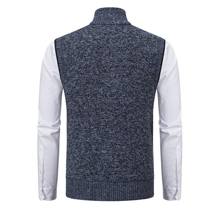 Stylish men's gilet sweater vest with mock neck. Versatile for autumn/winter layering, casual & office looks.