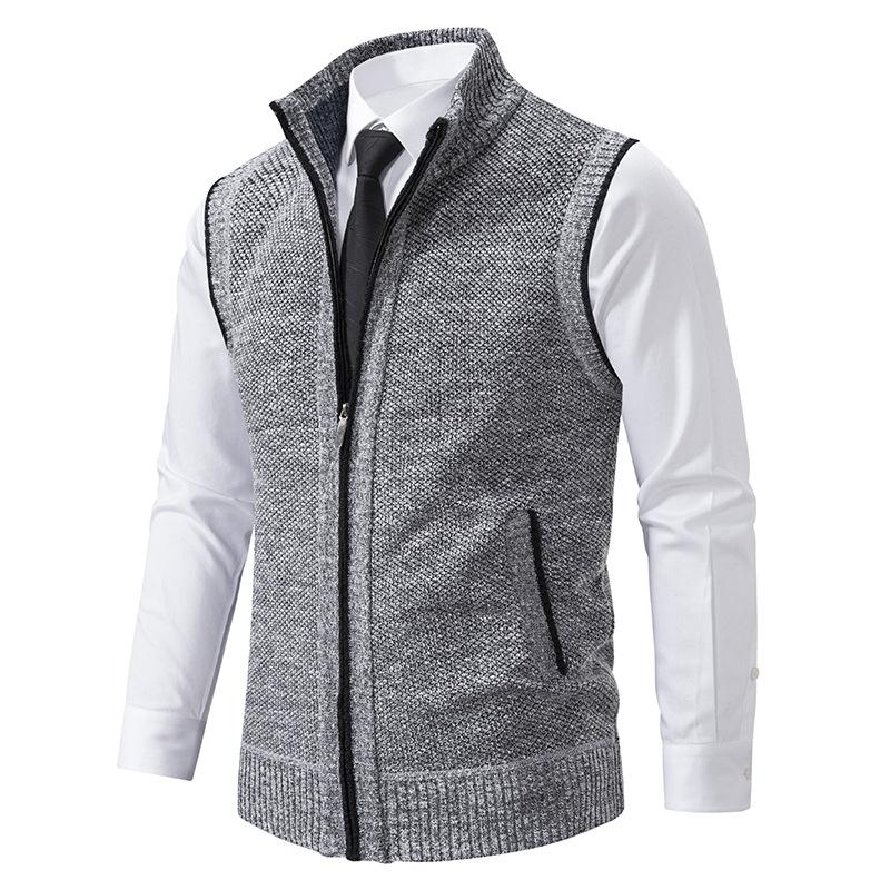Fashionable men's mock neck sweater vest, a smart-casual gilet for effective layering & autumn style.