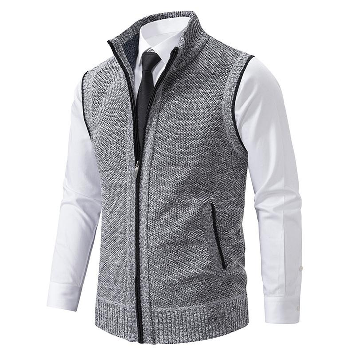 Fashionable men's mock neck sweater vest, a smart-casual gilet for effective layering & autumn style.