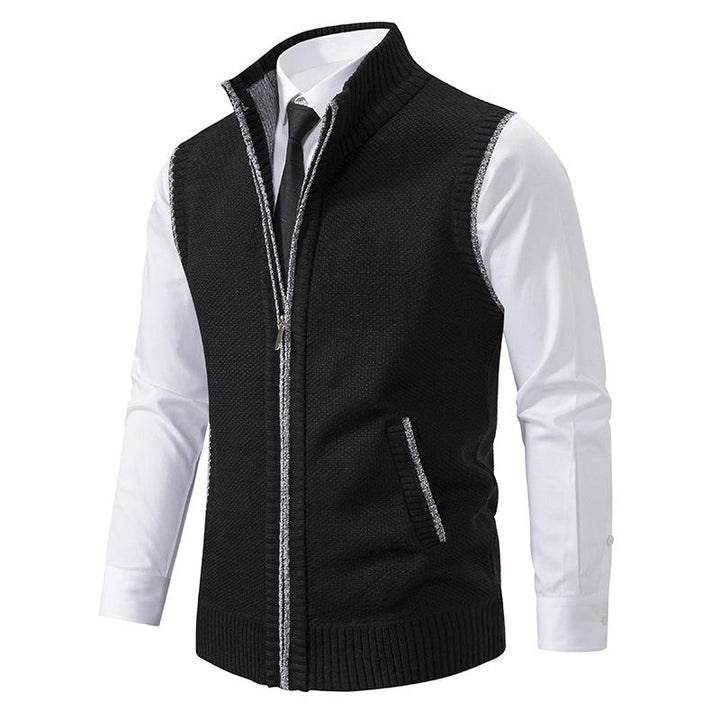 Men's zip-front mock neck sweater vest for sophisticated layering. Great for office, casual & winter outfits.