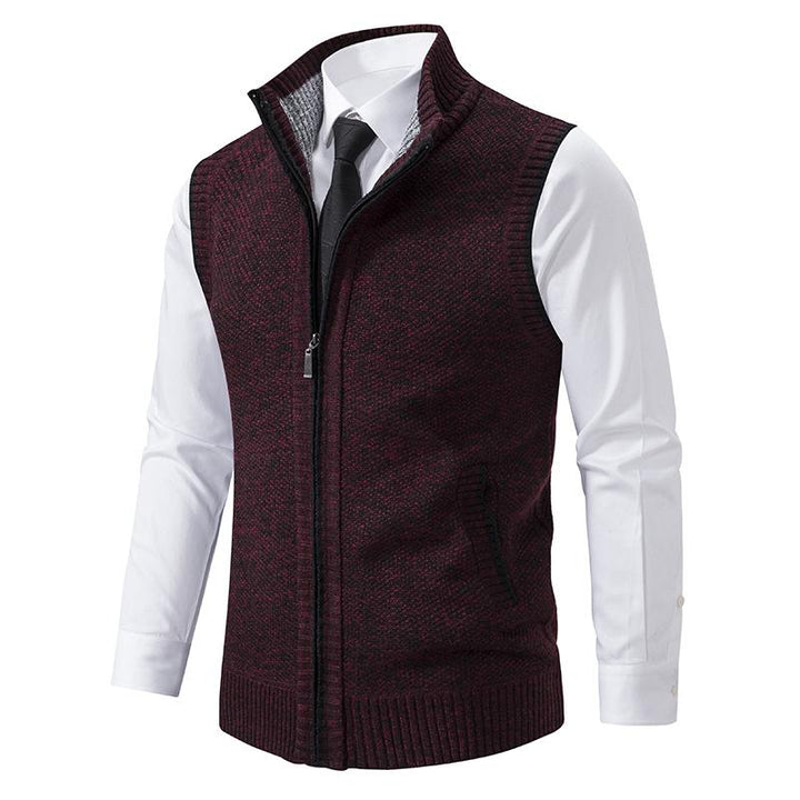Classic men's mock neck sweater vest. Gilet design for smart layering, perfect for autumn/winter casual fashion.